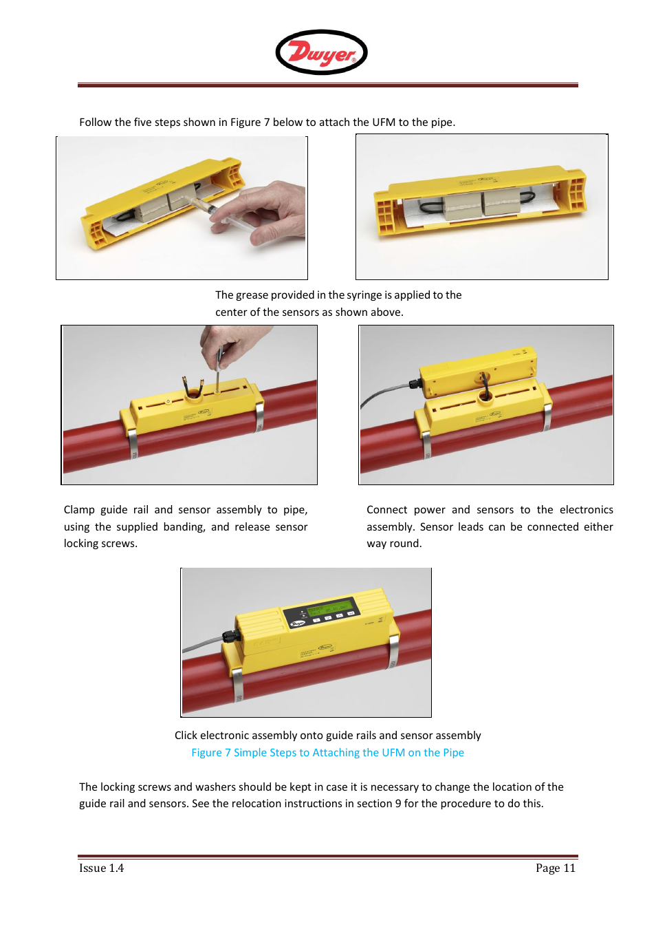 Attaching the ufm to the pipe, F - ufm, 4 attaching the ufm to the pipe | Dwyer UFM User Manual | Page 11 / 28