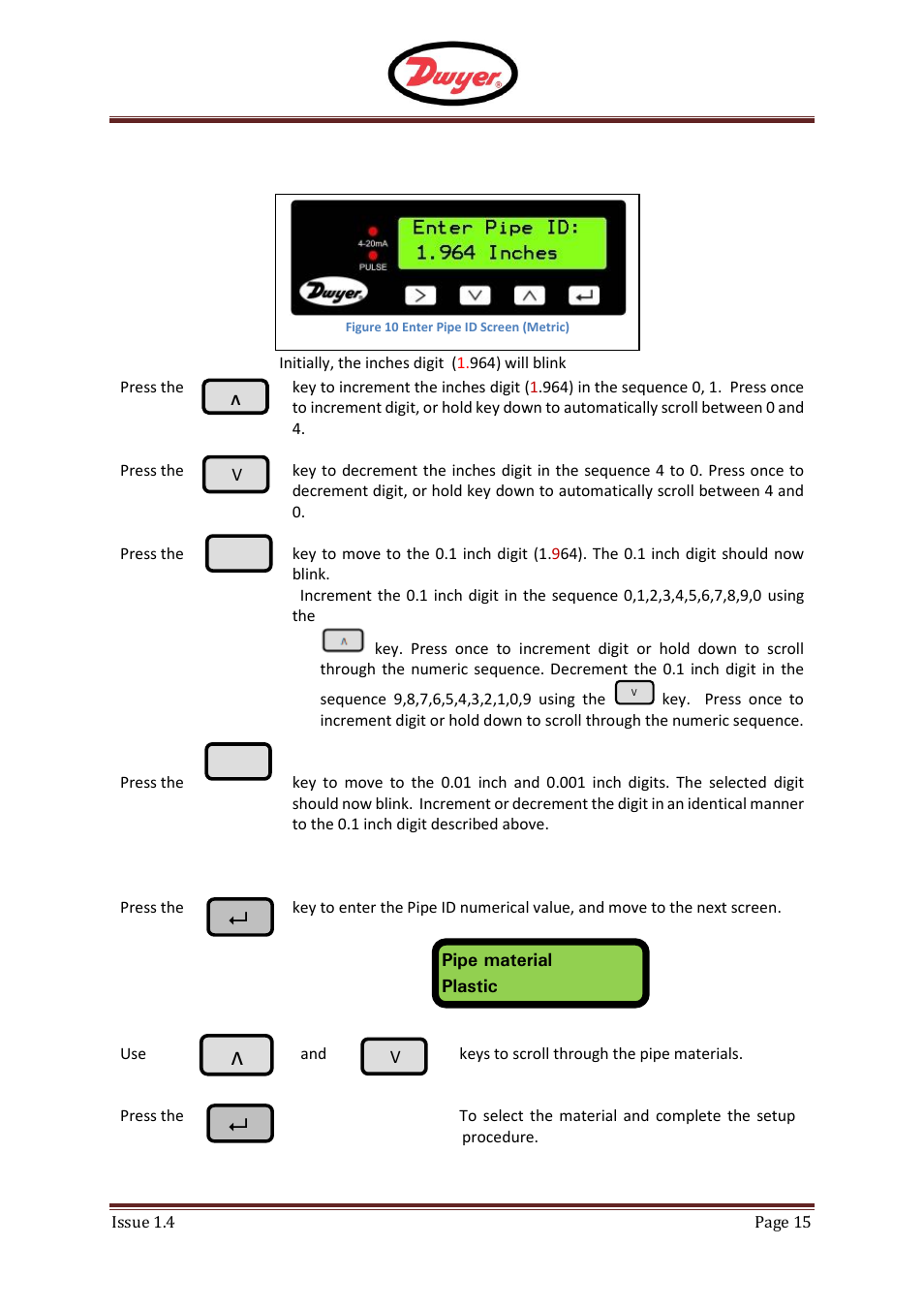 How to enter the pipe id, F - ufm, 1 how to enter the pipe id | Dwyer UFM User Manual | Page 15 / 28