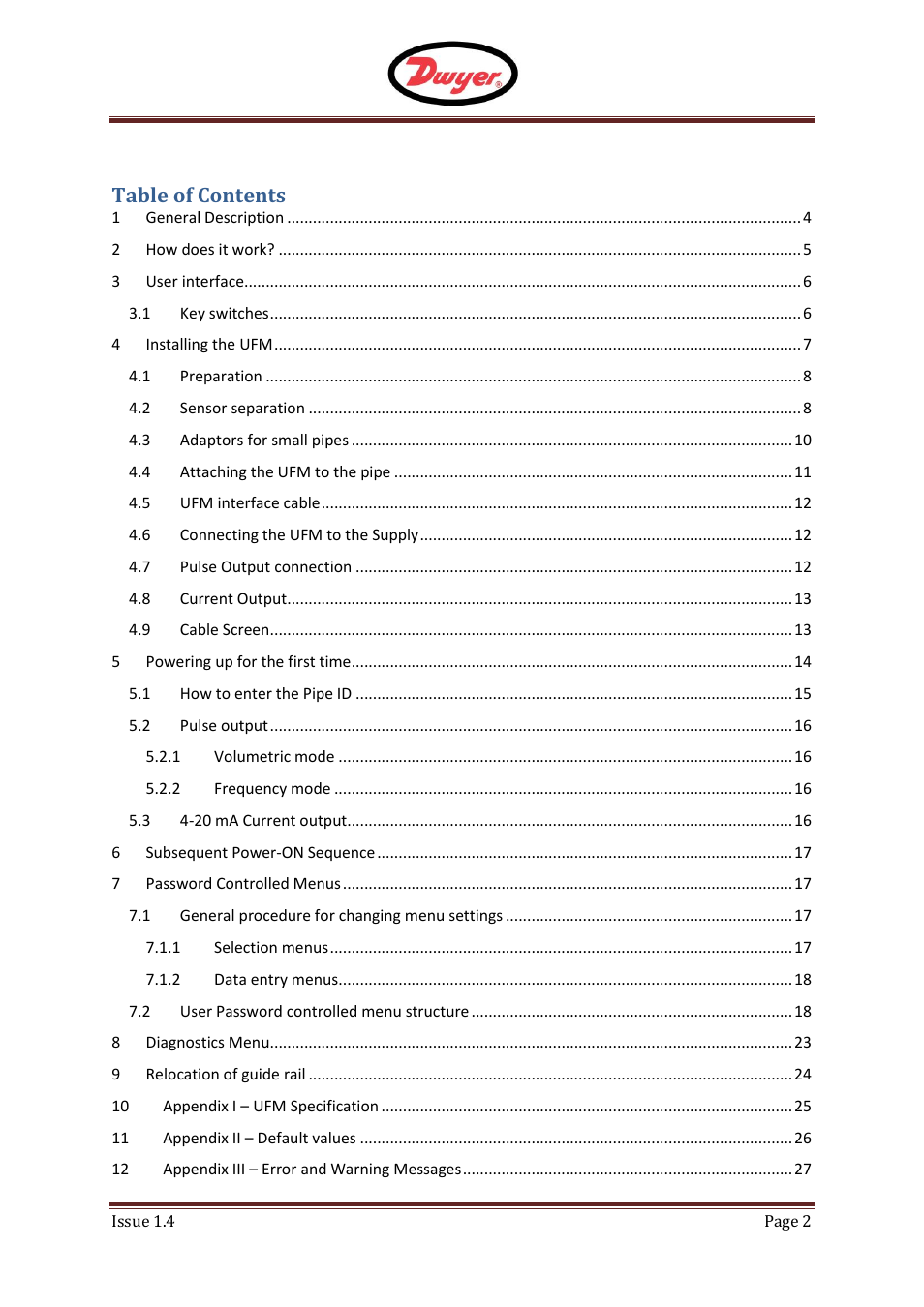 Dwyer UFM User Manual | Page 2 / 28