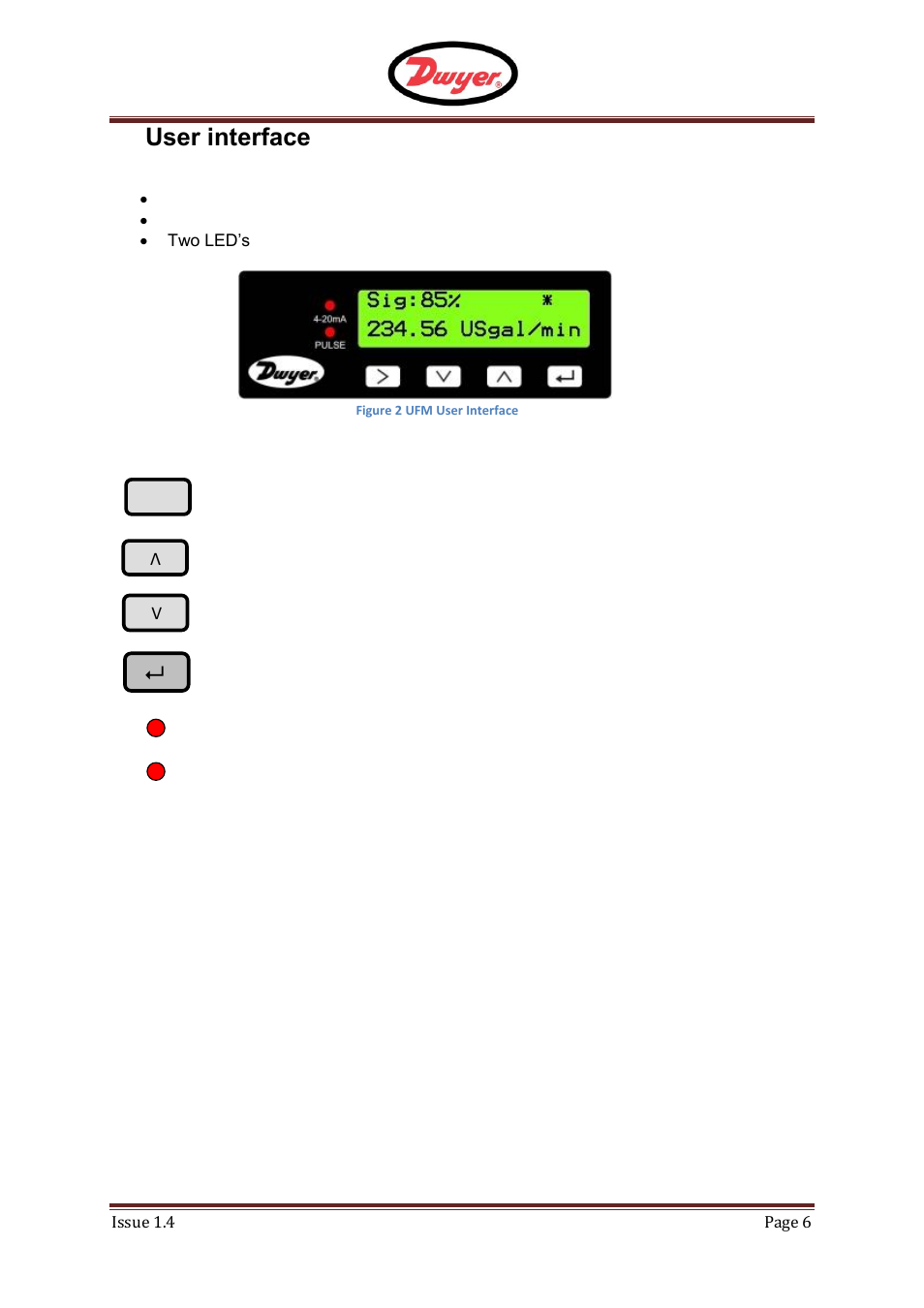 User interface, Key switches, F - ufm | 3user interface, 1 key switches | Dwyer UFM User Manual | Page 6 / 28