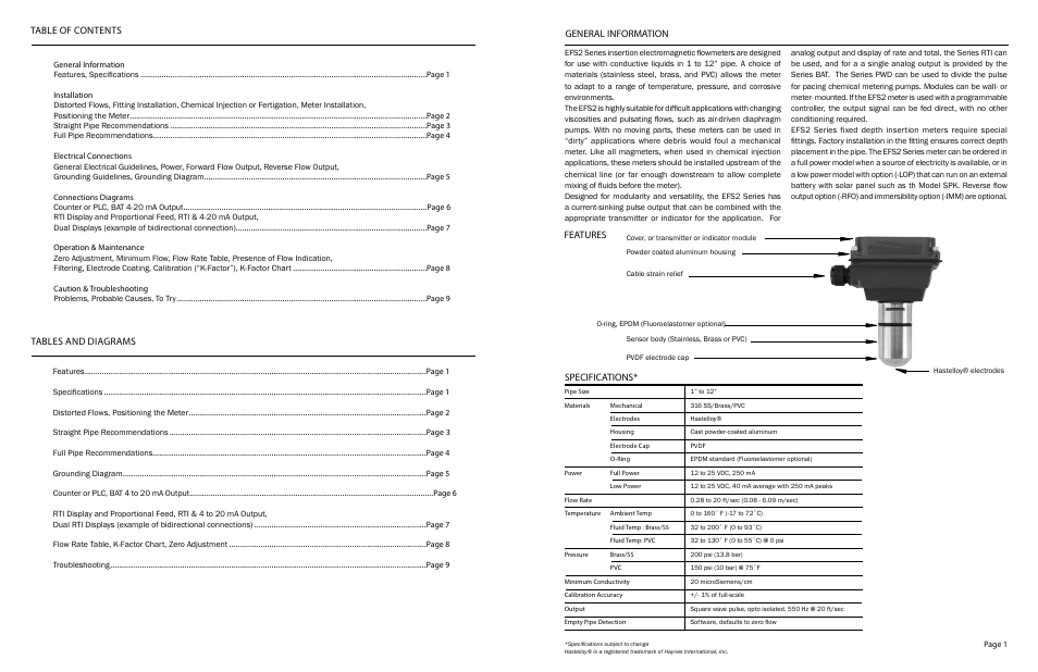 Tables and diagrams, Features | Dwyer EFS2 User Manual | Page 2 / 7