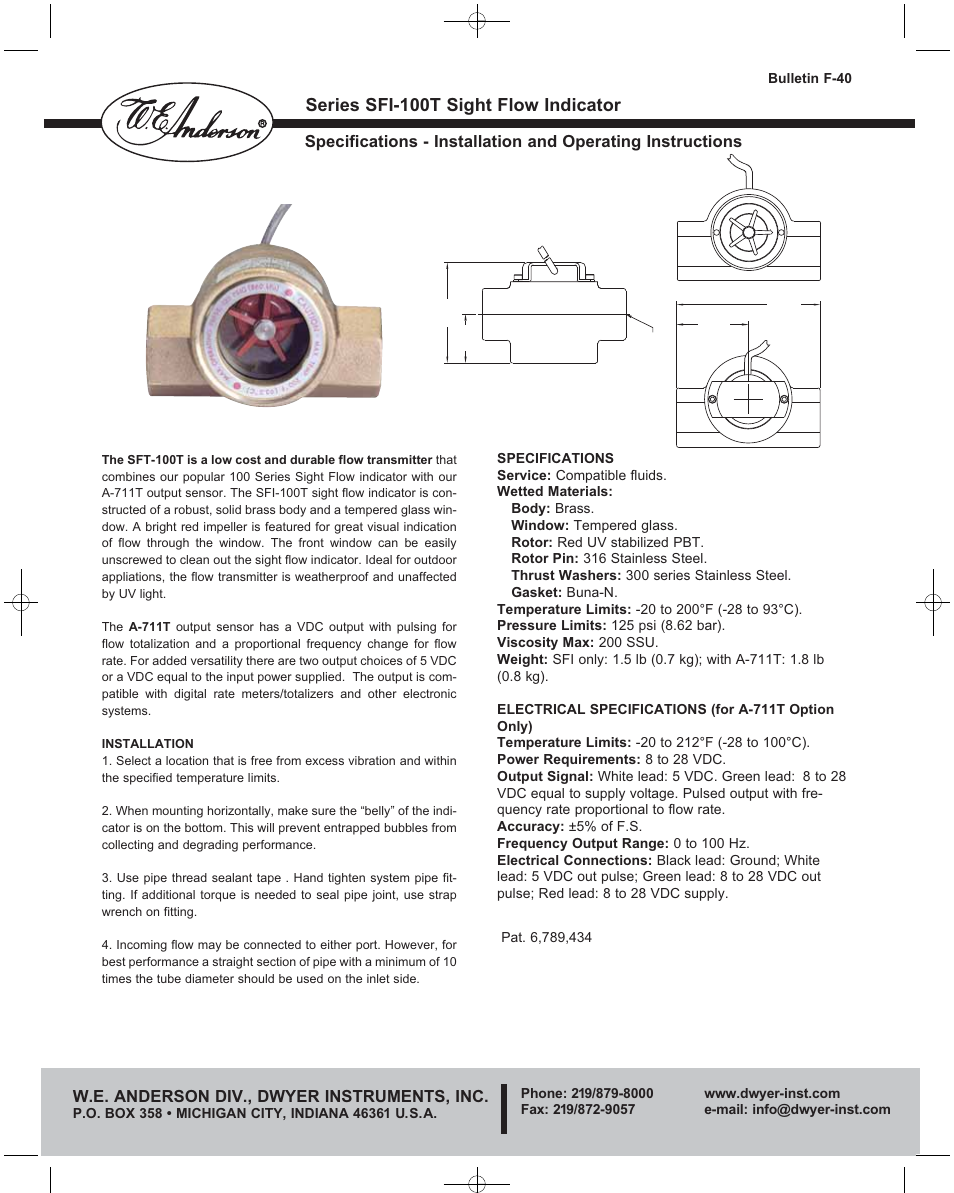 Dwyer SFI-100T User Manual | 2 pages