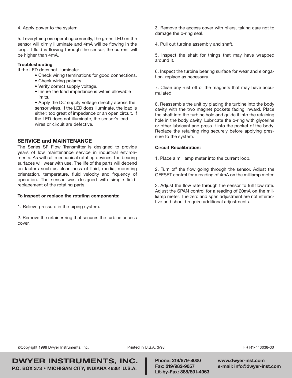 Dwyer instruments, inc | Dwyer SF User Manual | Page 2 / 2