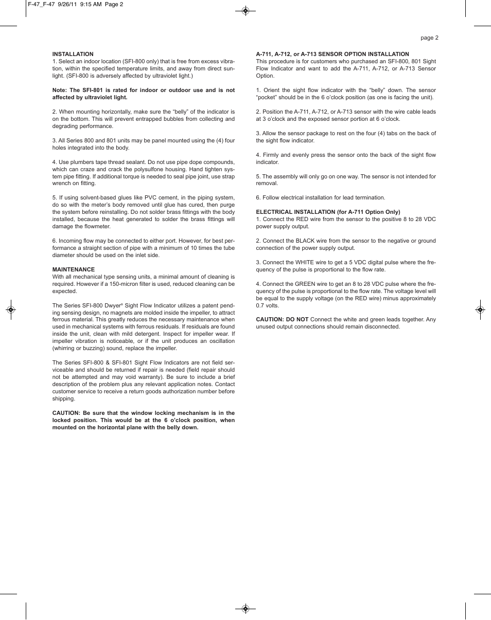 Dwyer SFI-801 User Manual | Page 2 / 4