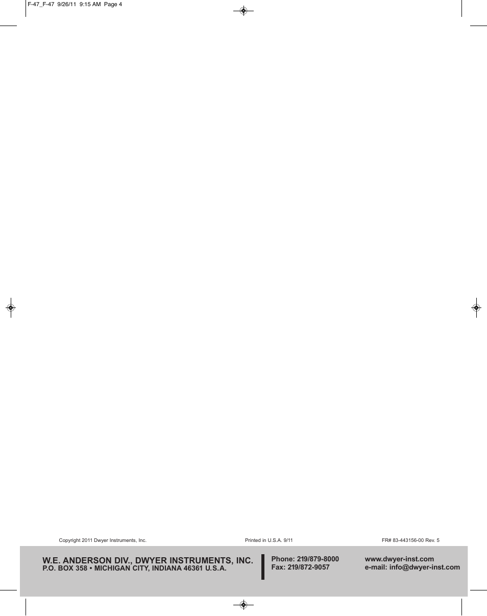 W.e. anderson div., dwyer instruments, inc | Dwyer SFI-801 User Manual | Page 4 / 4