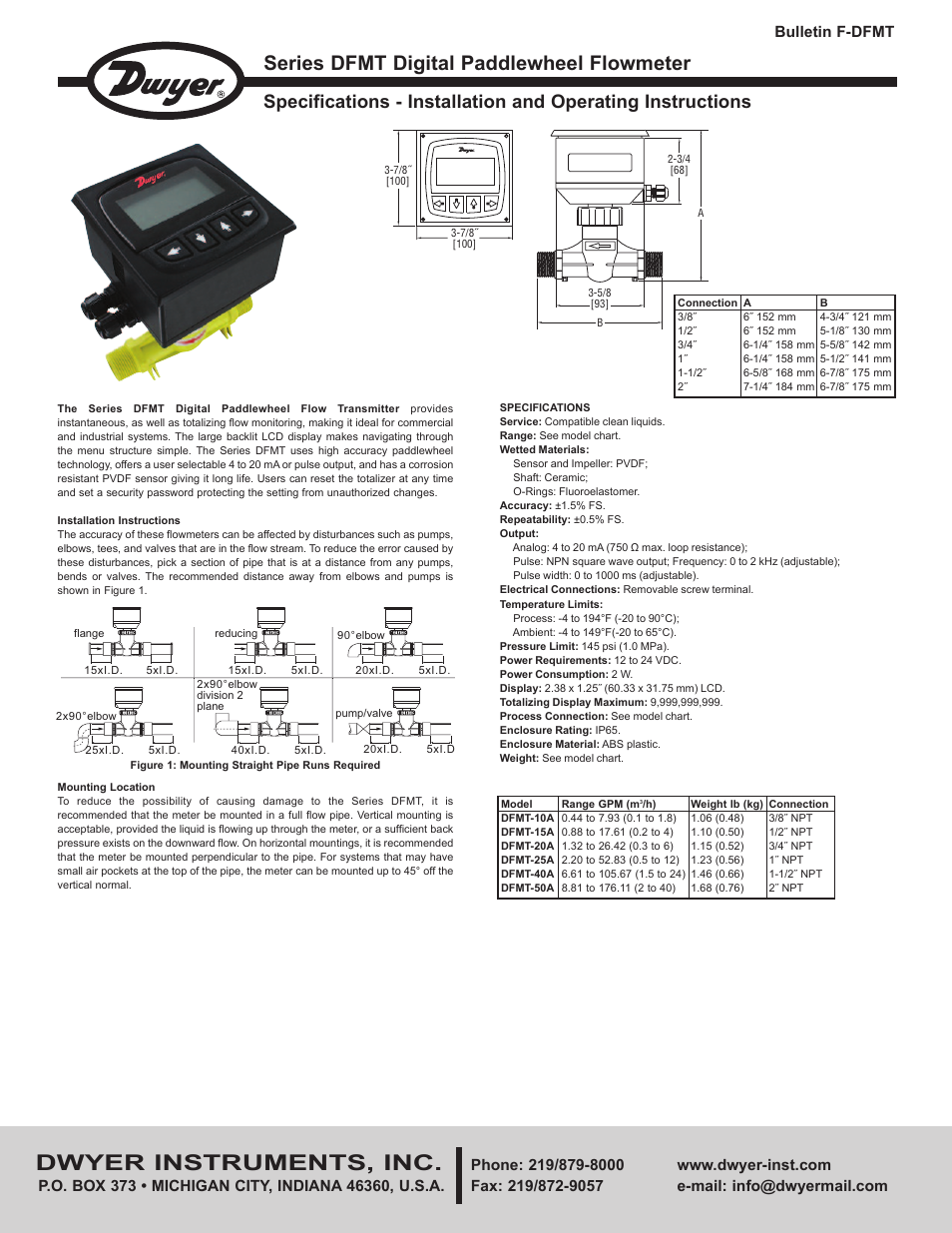 Dwyer DFMT User Manual | 6 pages