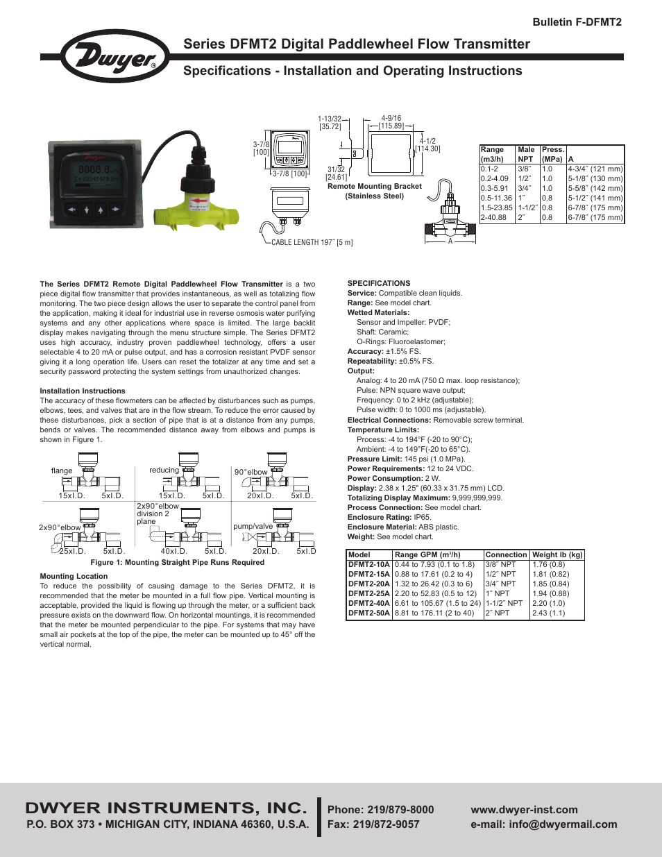 Dwyer DFMT2 User Manual | 6 pages