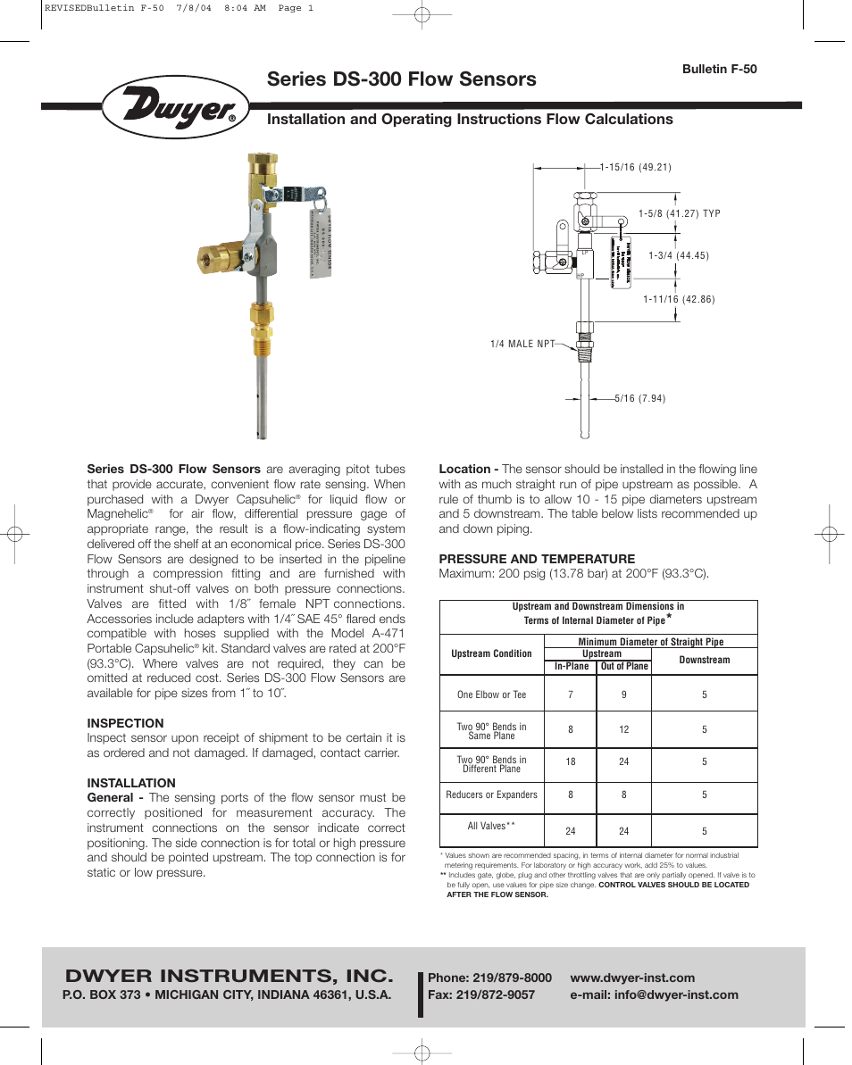 Dwyer DS-300 User Manual | 4 pages