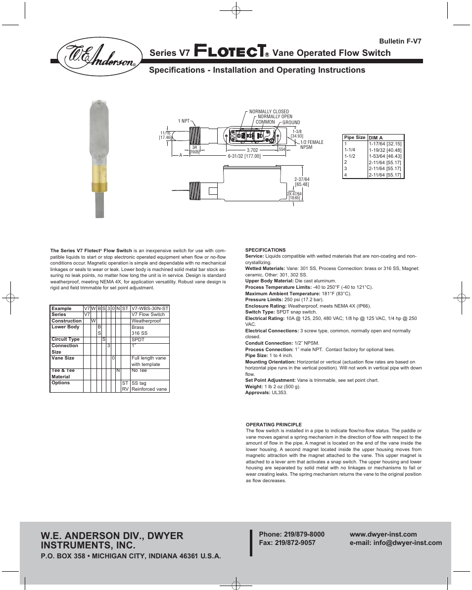 Dwyer V7 User Manual | 2 pages