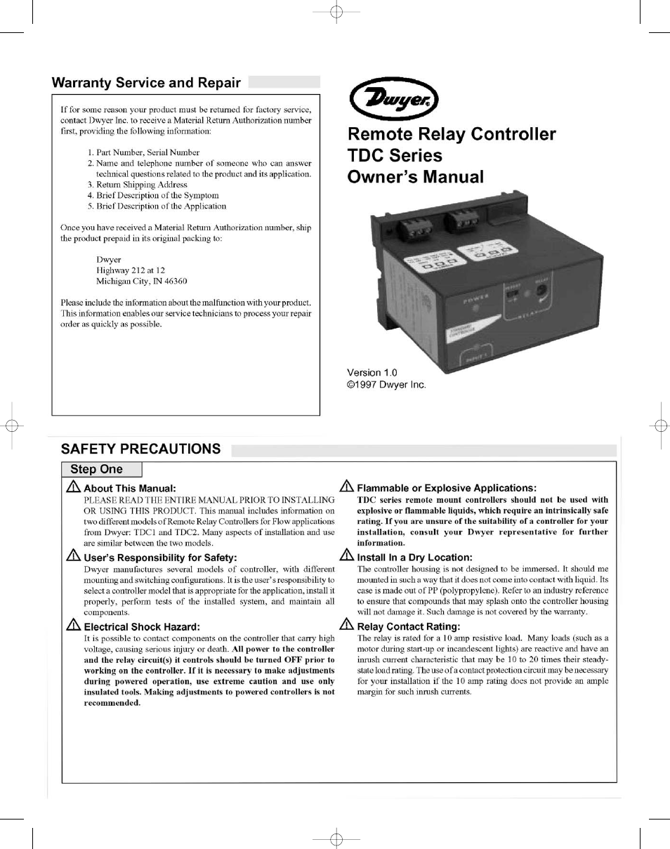 Dwyer TDC User Manual | 4 pages