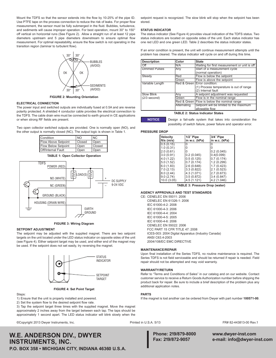 W.e. anderson div., dwyer instruments, inc | Dwyer TDFS User Manual | Page 2 / 2