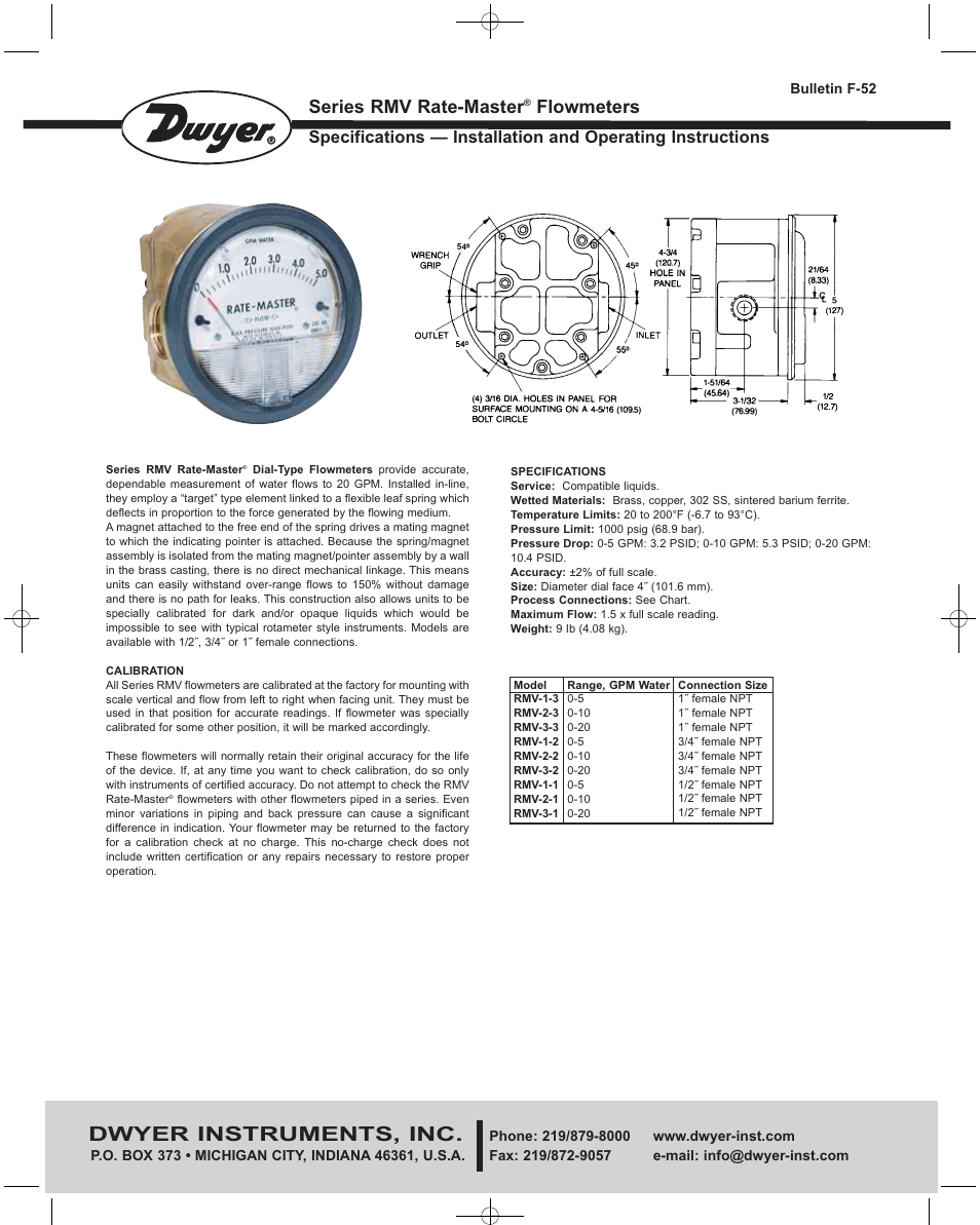 Dwyer RMV User Manual | 2 pages