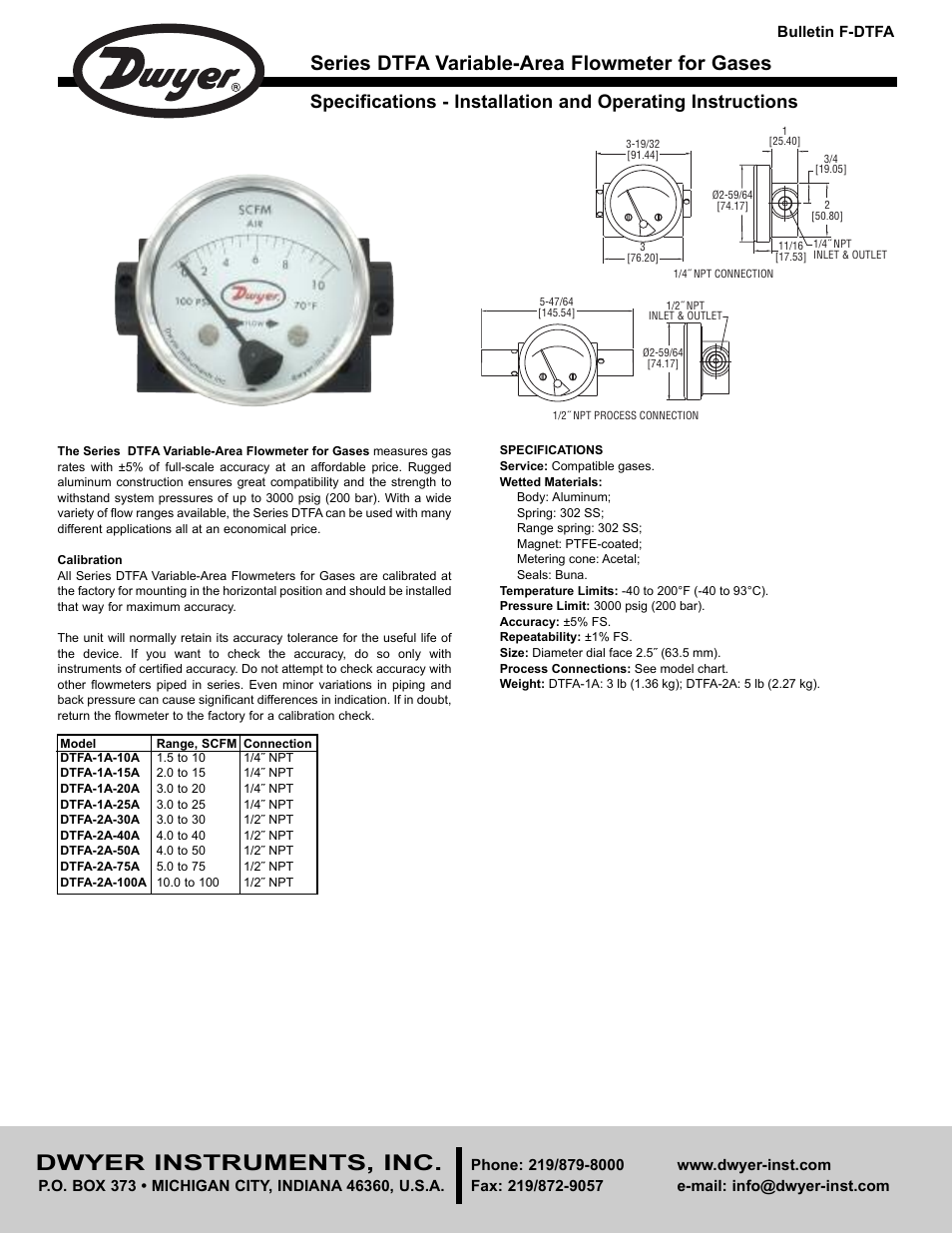 Dwyer DTFA User Manual | 2 pages