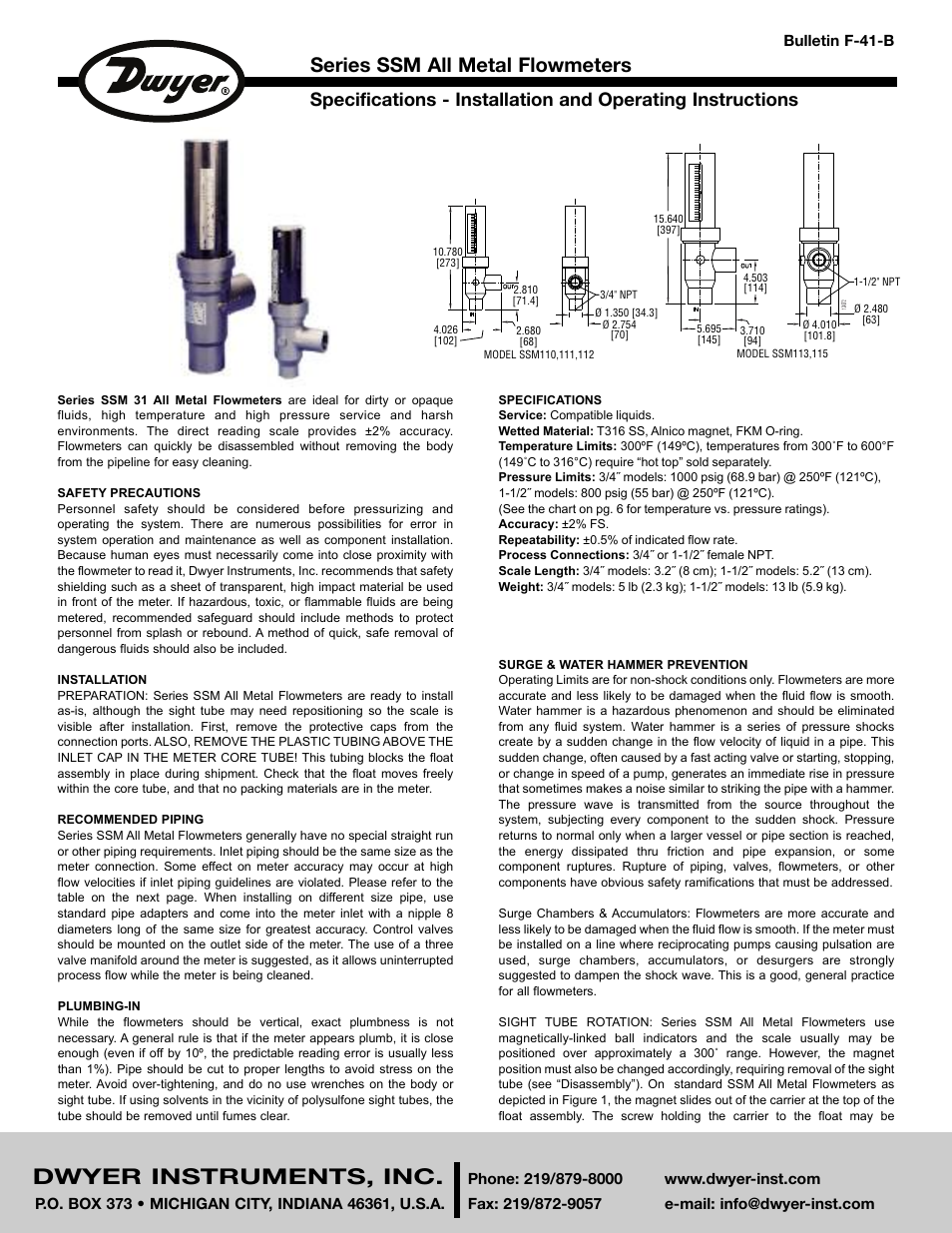 Dwyer SSM User Manual | 8 pages