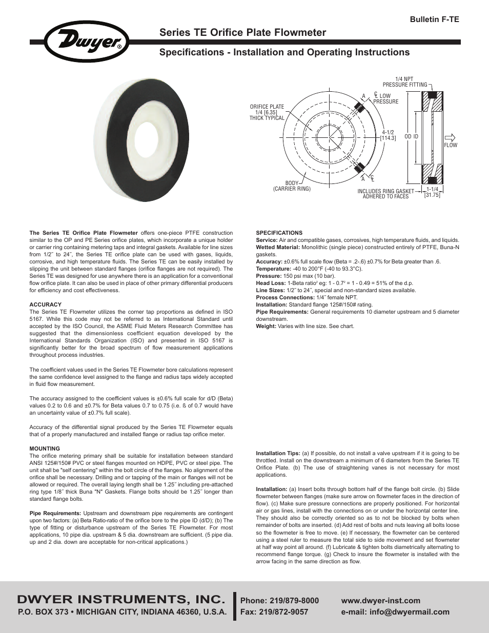 Dwyer TE User Manual | 4 pages