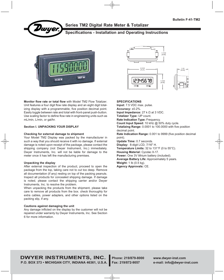 Dwyer TM2 User Manual | 8 pages