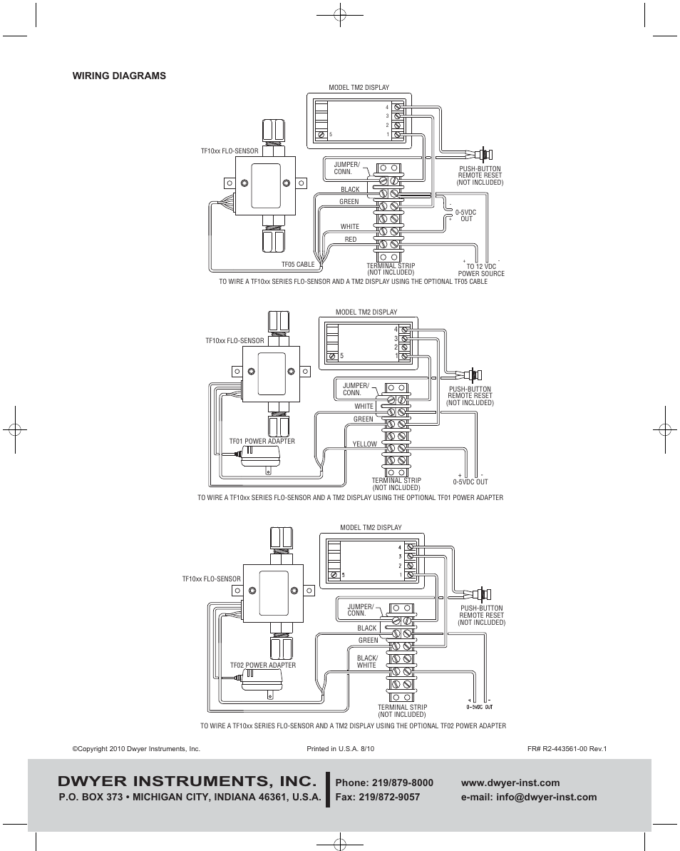 Dwyer instruments, inc, Wiring diagrams | Dwyer TM2 User Manual | Page 8 / 8