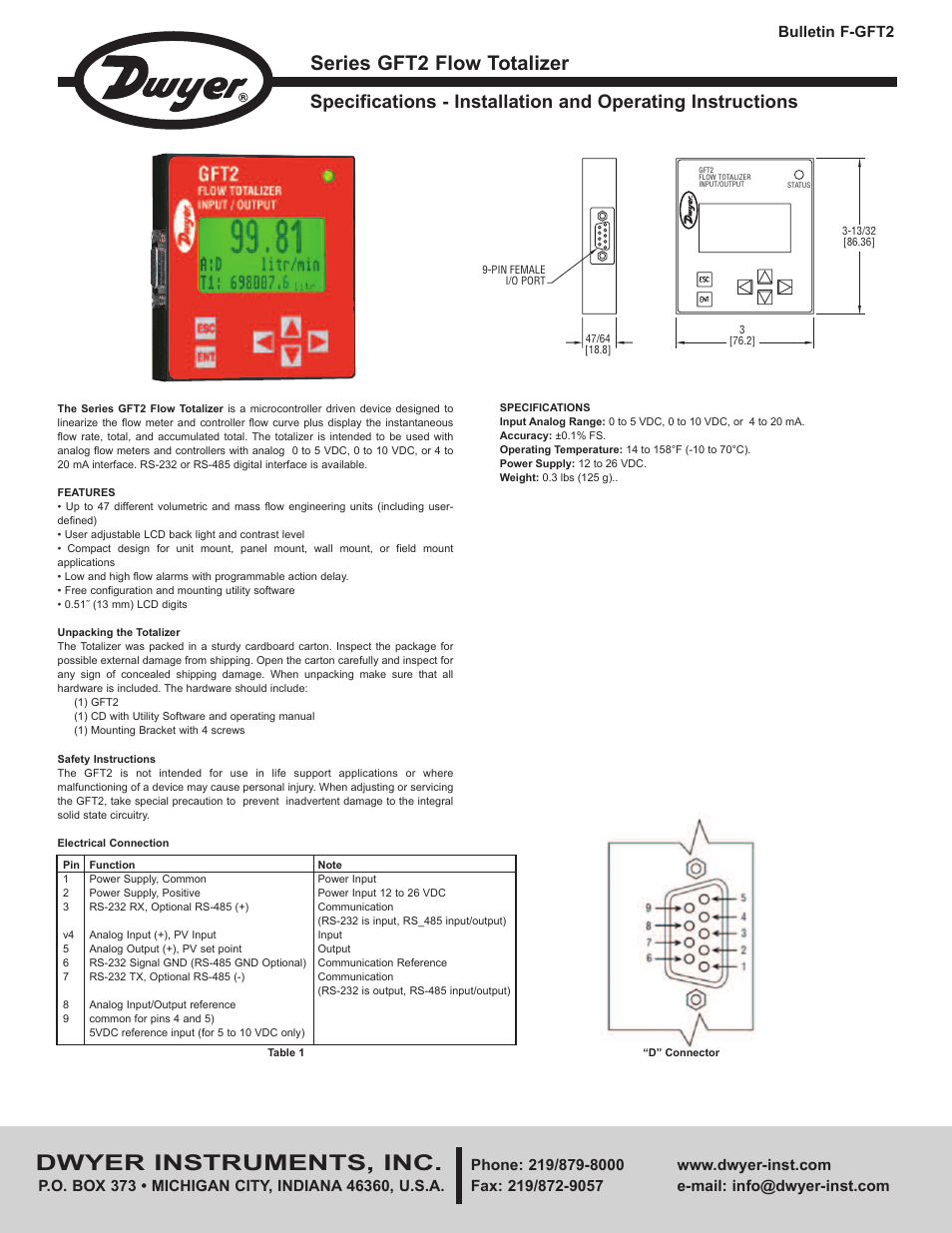 Dwyer GFT2 User Manual | 26 pages