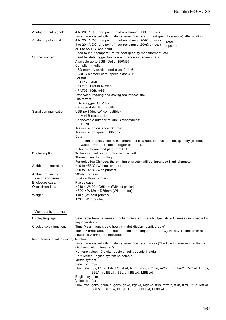 Bulletin f-9-pux2, Various functions | Dwyer PSX2 User Manual | Page 176 / 189