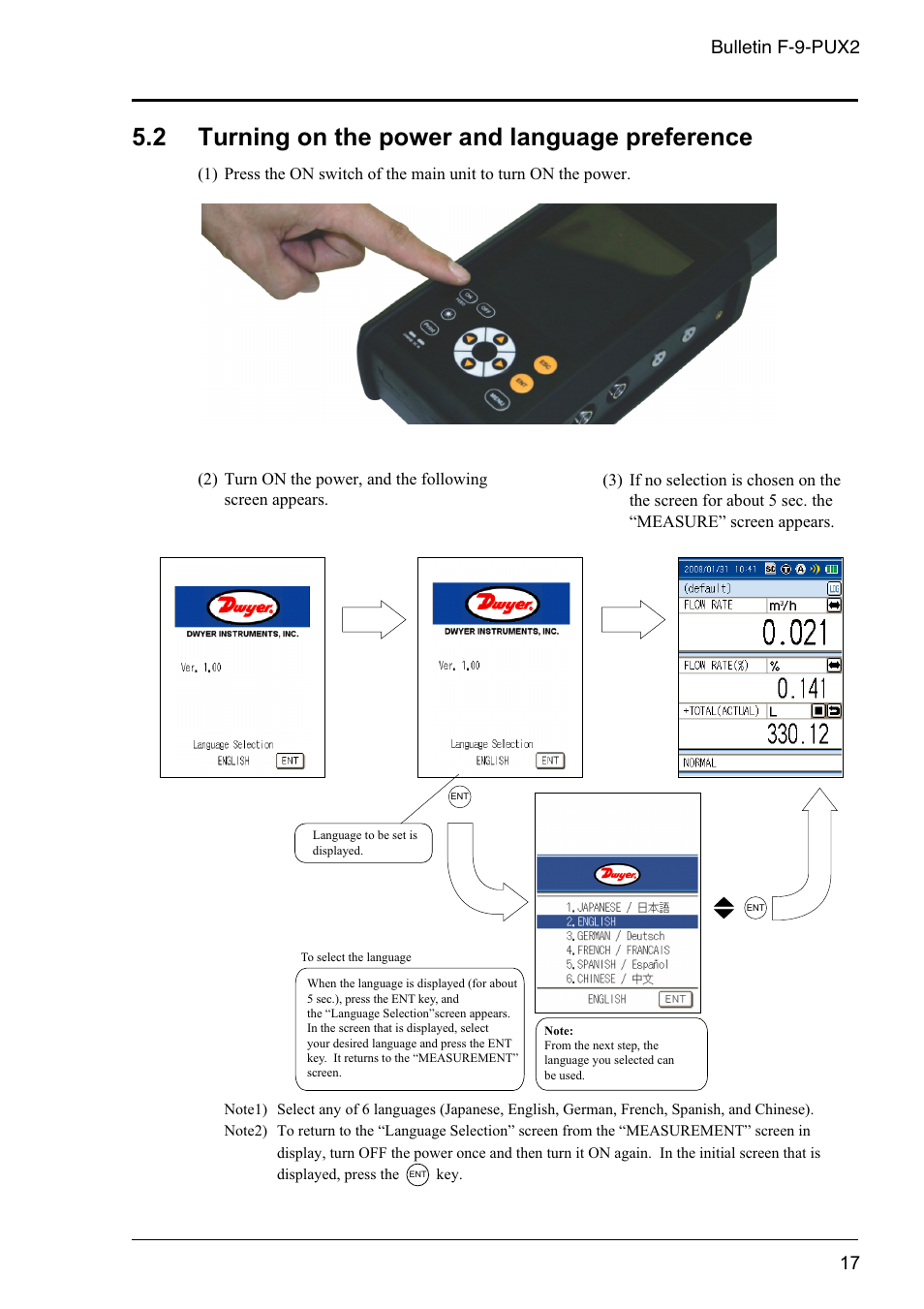 2 turning on the power and language preference | Dwyer PSX2 User Manual | Page 26 / 189