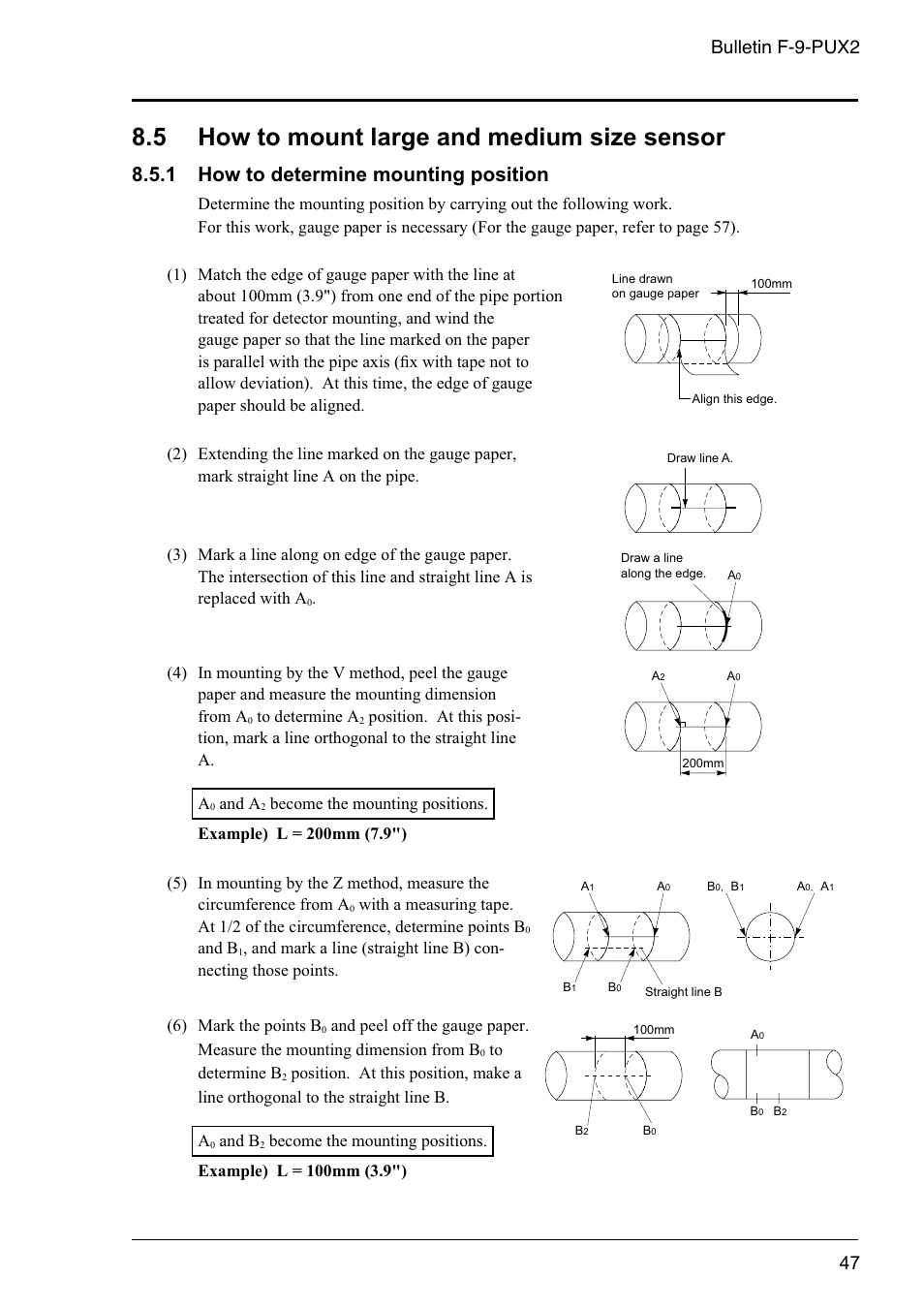 5 how to mount large and medium size sensor, 1 how to determine mounting position, Bulletin f-9-pux2 | Dwyer PSX2 User Manual | Page 56 / 189