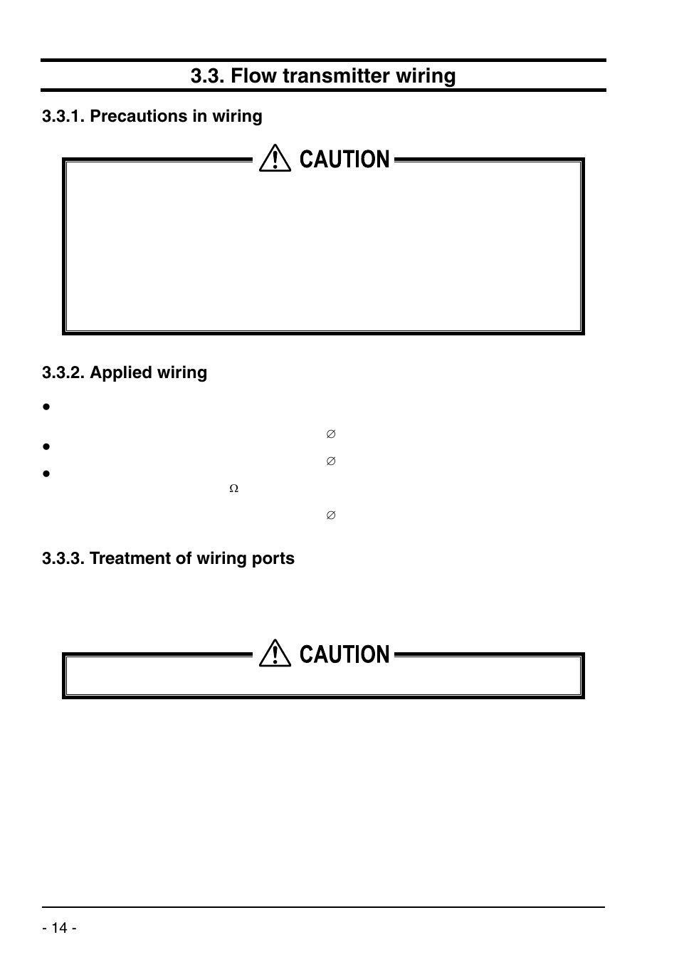 Flow transmitter wiring, Precautions in wiring, Applied wiring | Treatment of wiring ports | Dwyer UXF2 User Manual | Page 24 / 130