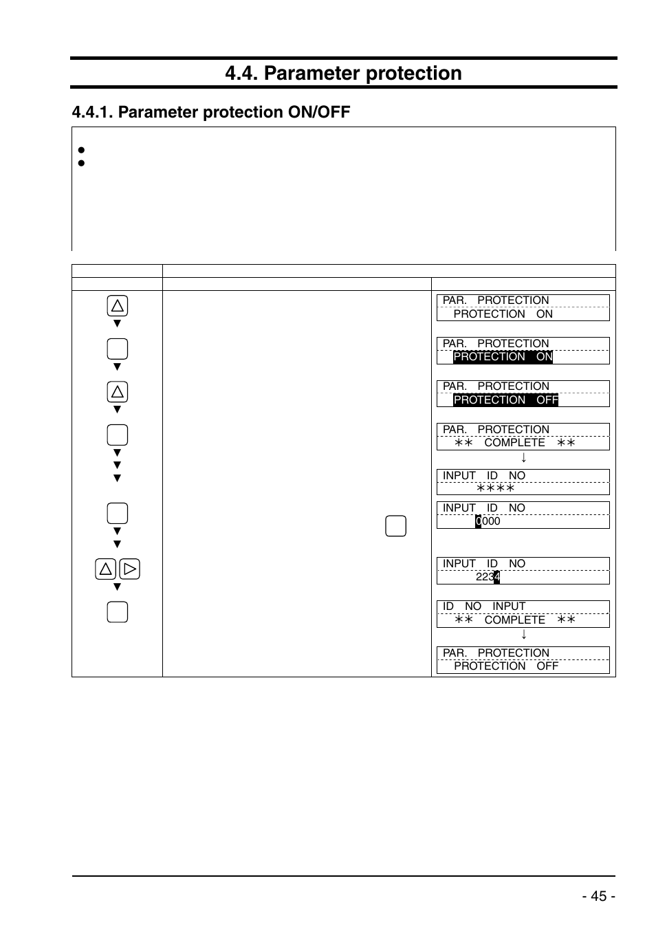 Parameter protection, Parameter protection on/off | Dwyer UXF2 User Manual | Page 55 / 130