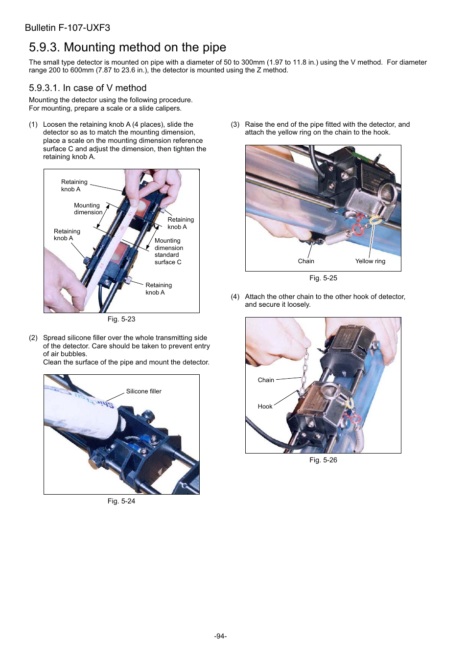 Mounting method on the pipe, In case of v method, Bulletin f-107-uxf3 | Dwyer UXF3 User Manual | Page 102 / 141