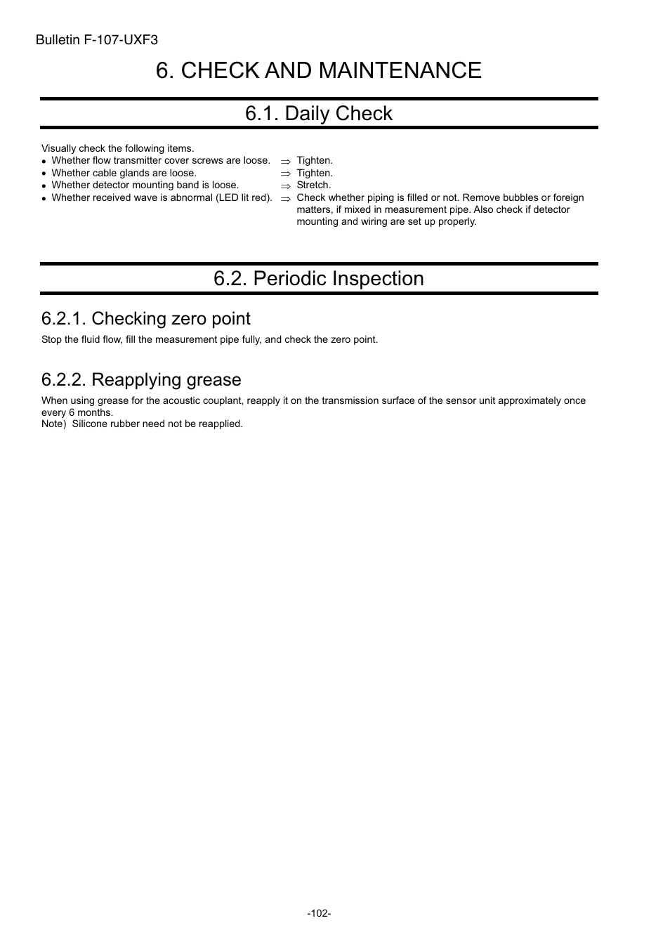 Check and maintenance, Daily check, Periodic inspection | Checking zero point, Reapplying grease | Dwyer UXF3 User Manual | Page 110 / 141