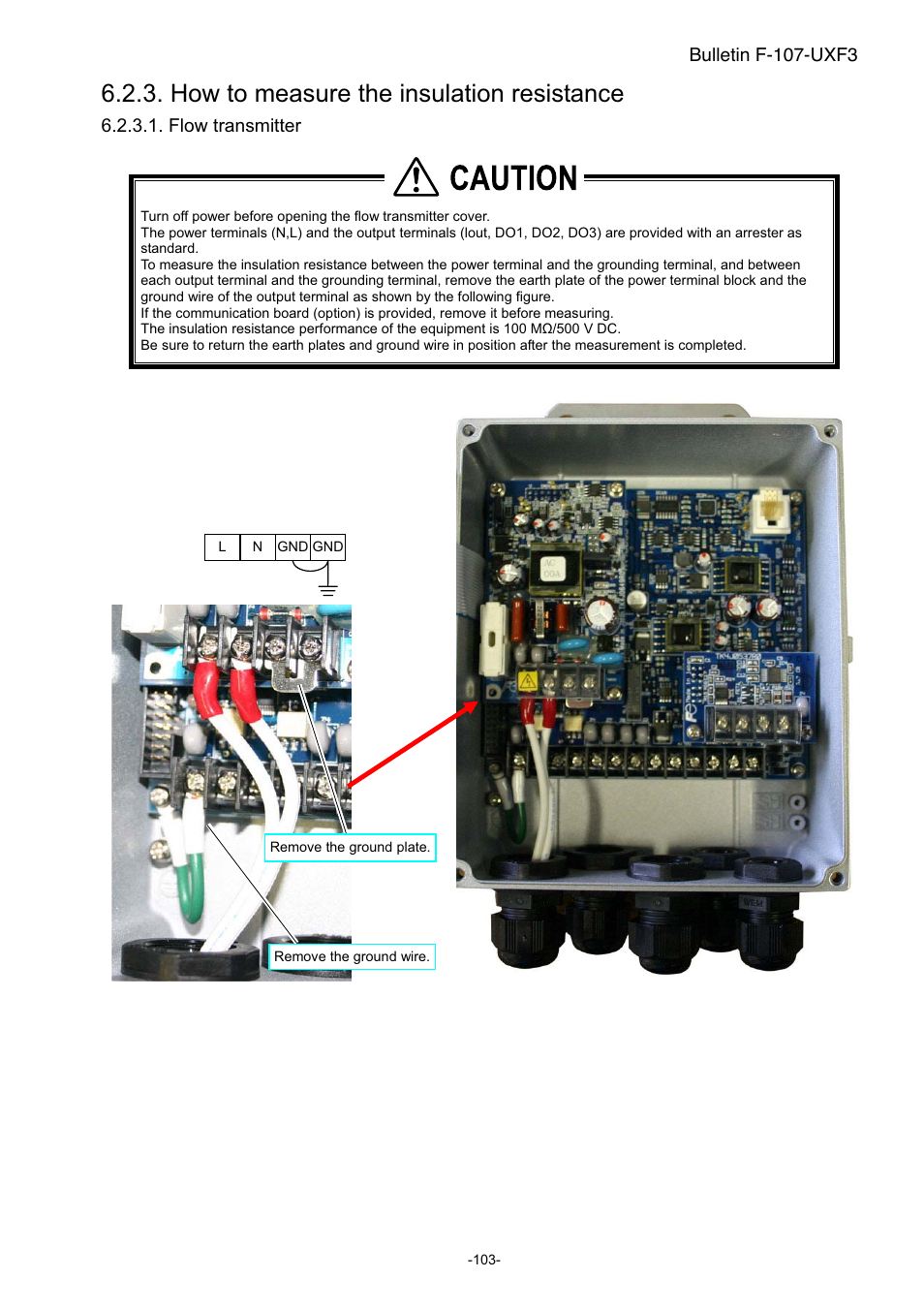 How to measure the insulation resistance, Caution | Dwyer UXF3 User Manual | Page 111 / 141