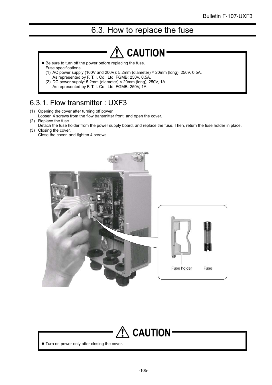 How to replace the fuse, Flow transmitter : uxf3 | Dwyer UXF3 User Manual | Page 113 / 141