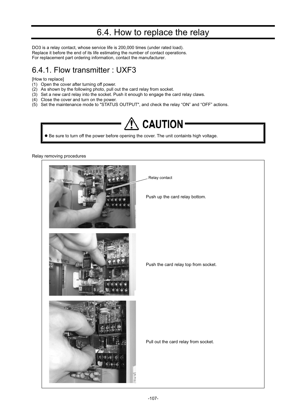 How to replace the relay, Flow transmitter : uxf3 | Dwyer UXF3 User Manual | Page 115 / 141