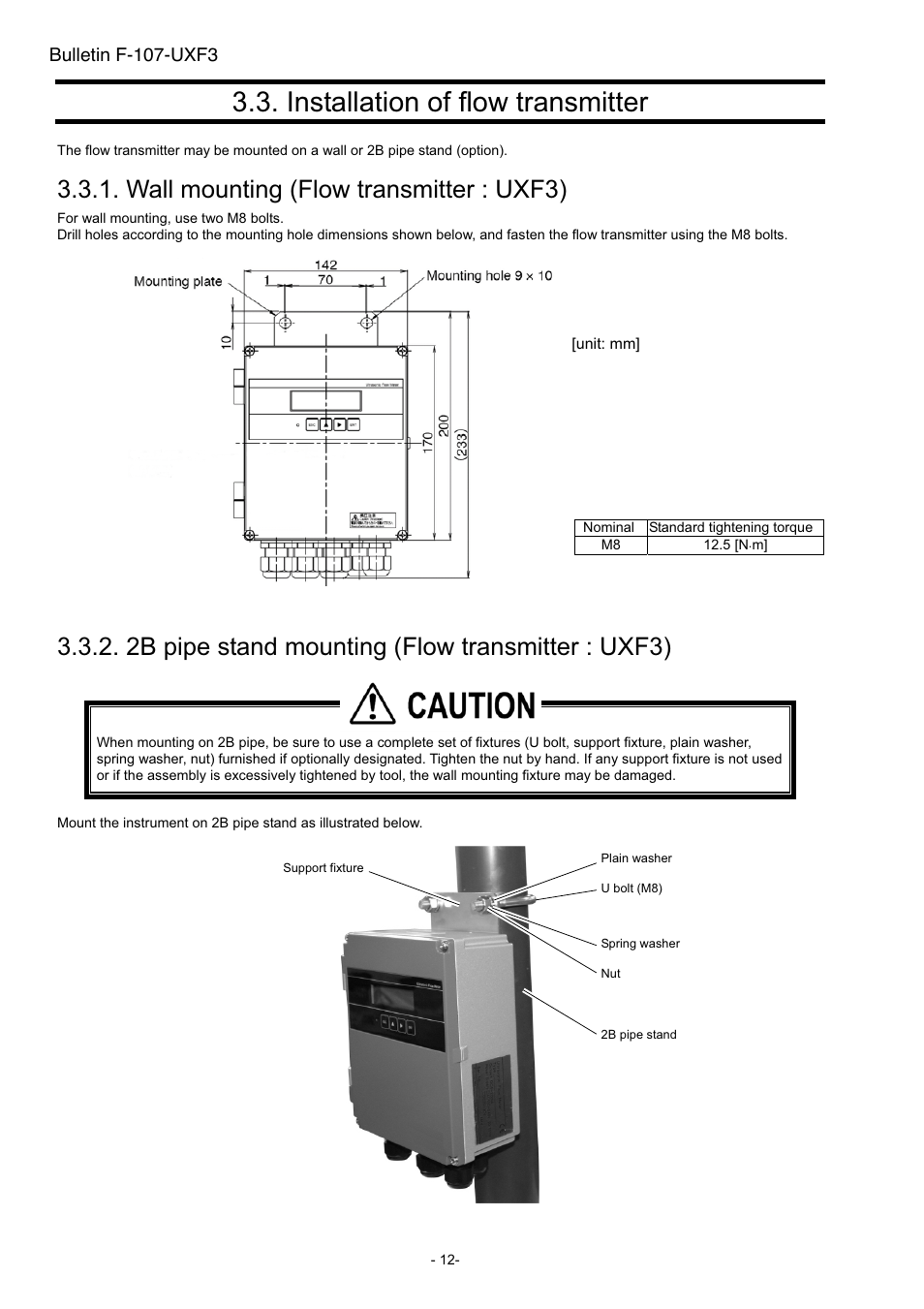Installation of flow transmitter, Wall mounting transmitter, Pipe mounting transmitter | Wall mounting (flow transmitter : uxf3), 2b pipe stand mounting (flow transmitter : uxf3) | Dwyer UXF3 User Manual | Page 20 / 141