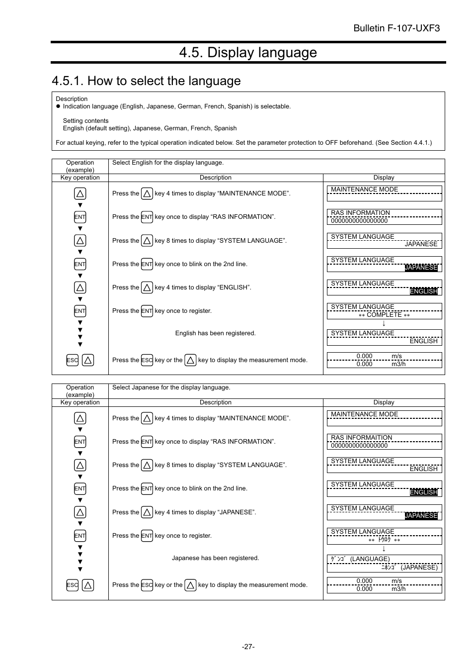 Display language, How to select the language, Bulletin f-107-uxf3 | Dwyer UXF3 User Manual | Page 35 / 141