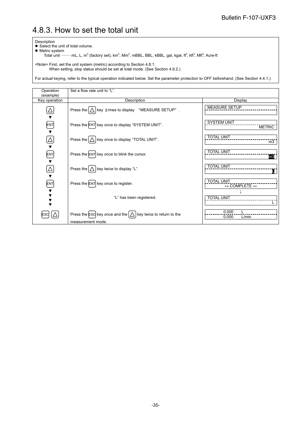 How to set the total unit, Bulletin f-107-uxf3 | Dwyer UXF3 User Manual | Page 43 / 141