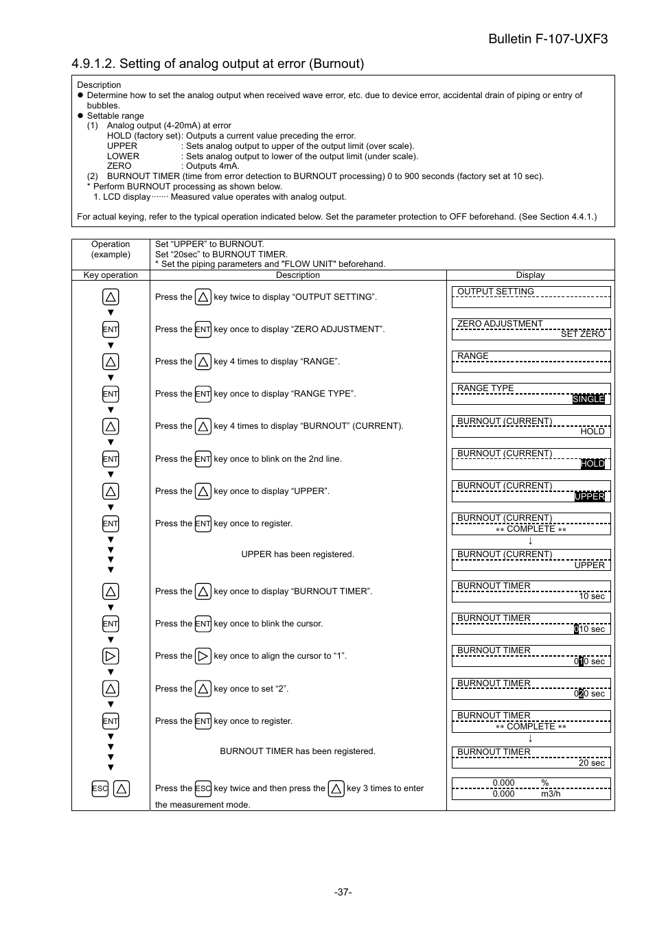 Setting of analog output at error (burnout), Bulletin f-107-uxf3 | Dwyer UXF3 User Manual | Page 45 / 141
