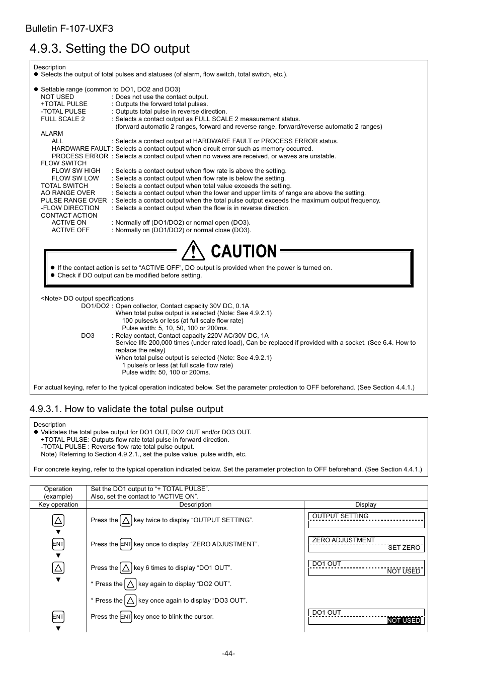 Setting the do output, How to validate the total pulse output, Caution | Bulletin f-107-uxf3 | Dwyer UXF3 User Manual | Page 52 / 141