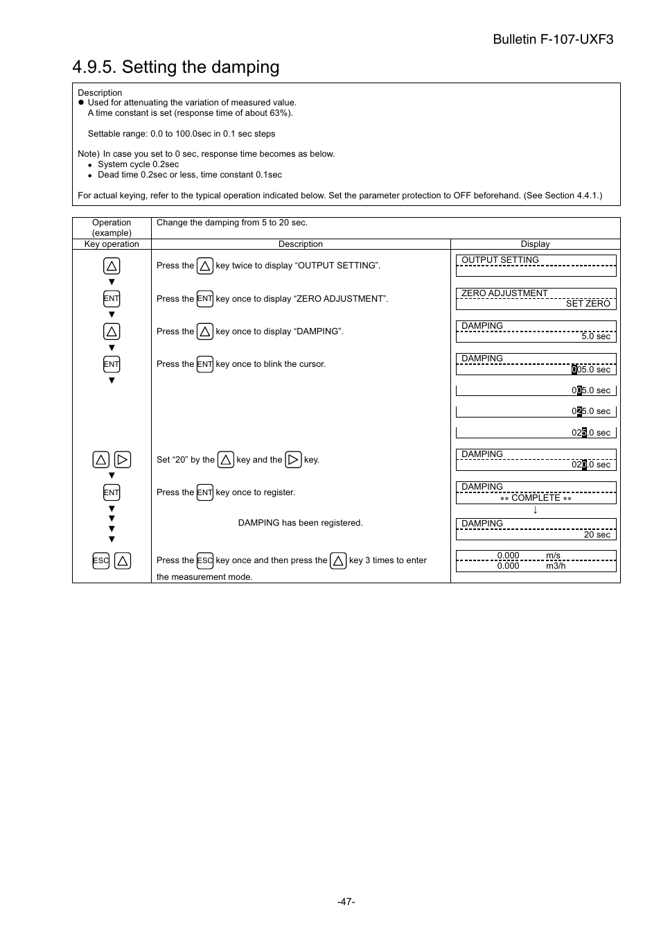 Setting the damping, Bulletin f-107-uxf3 | Dwyer UXF3 User Manual | Page 55 / 141