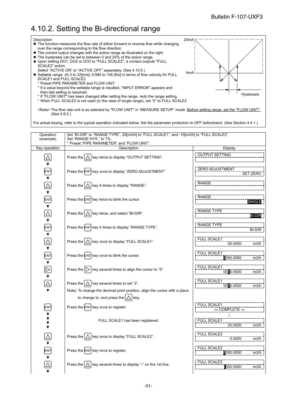 Setting the bi-directional range, Bulletin f-107-uxf3 | Dwyer UXF3 User Manual | Page 59 / 141