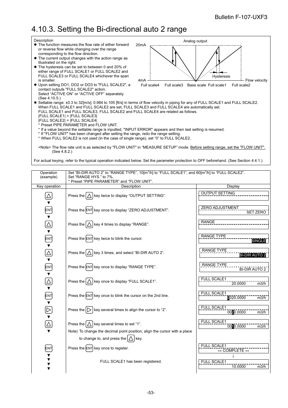 Setting the bi-directional auto 2 range, Bulletin f-107-uxf3 | Dwyer UXF3 User Manual | Page 61 / 141