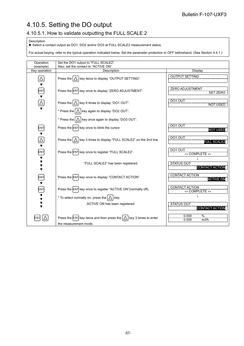 Setting the do output, How to validate outputting the full scale 2, Bulletin f-107-uxf3 | Dwyer UXF3 User Manual | Page 65 / 141