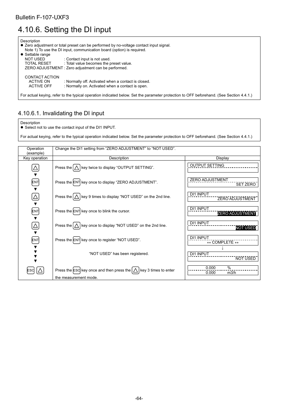 Setting the di input, Invalidating the di input, Bulletin f-107-uxf3 | Dwyer UXF3 User Manual | Page 72 / 141