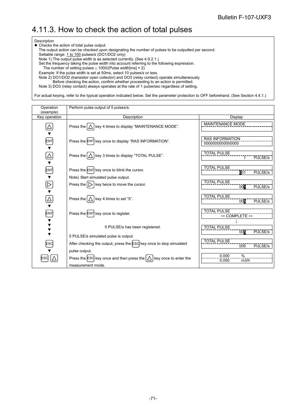 How to check the action of total pulses, Bulletin f-107-uxf3 | Dwyer UXF3 User Manual | Page 79 / 141