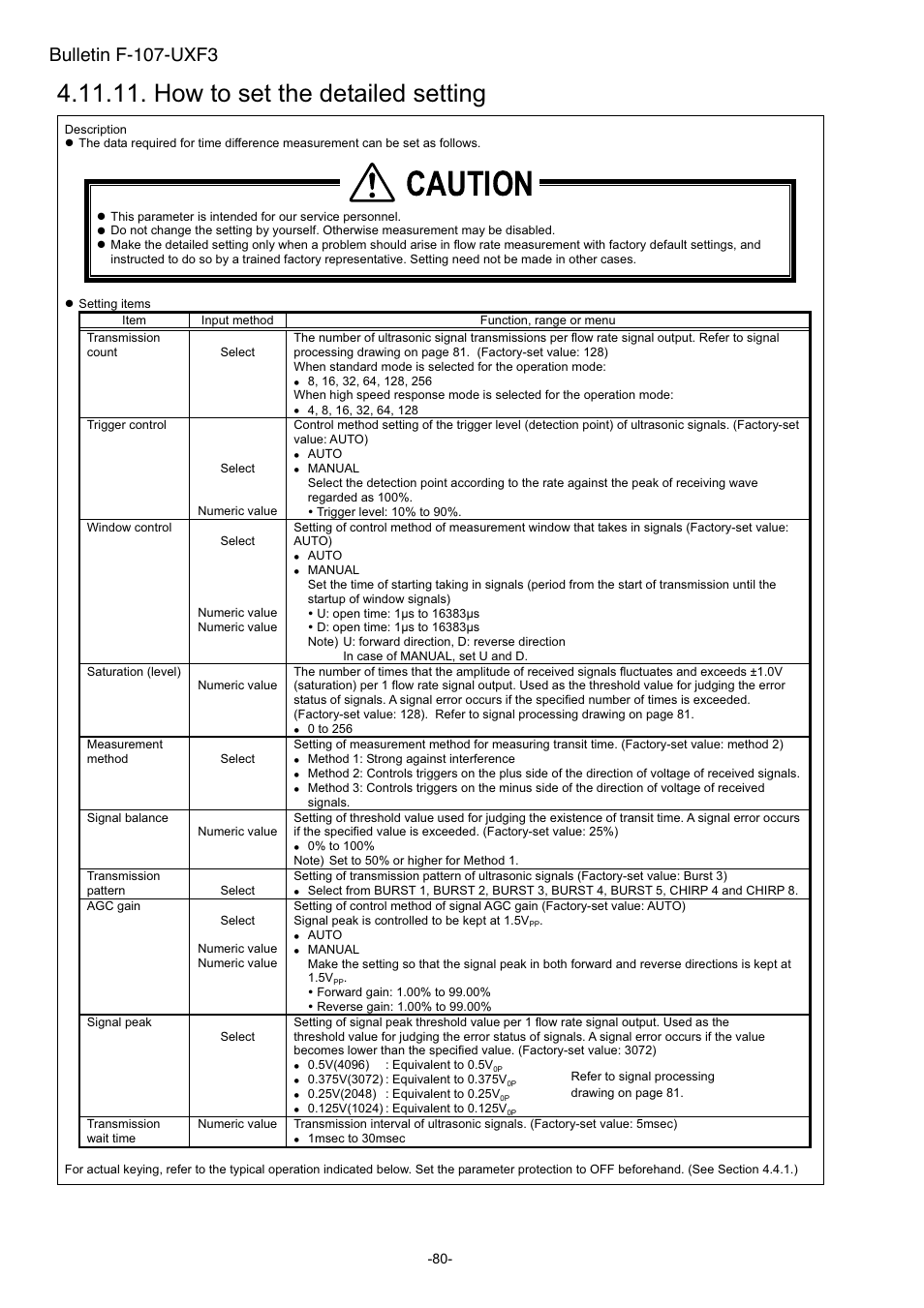 How to set the detailed setting, Caution, Bulletin f-107-uxf3 | Dwyer UXF3 User Manual | Page 88 / 141
