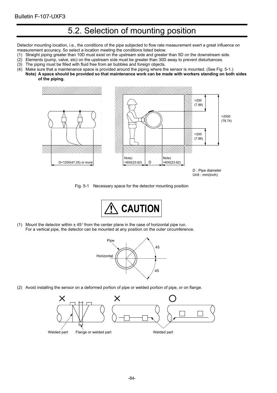 Selection of mounting position, Caution, Bulletin f-107-uxf3 | Dwyer UXF3 User Manual | Page 92 / 141