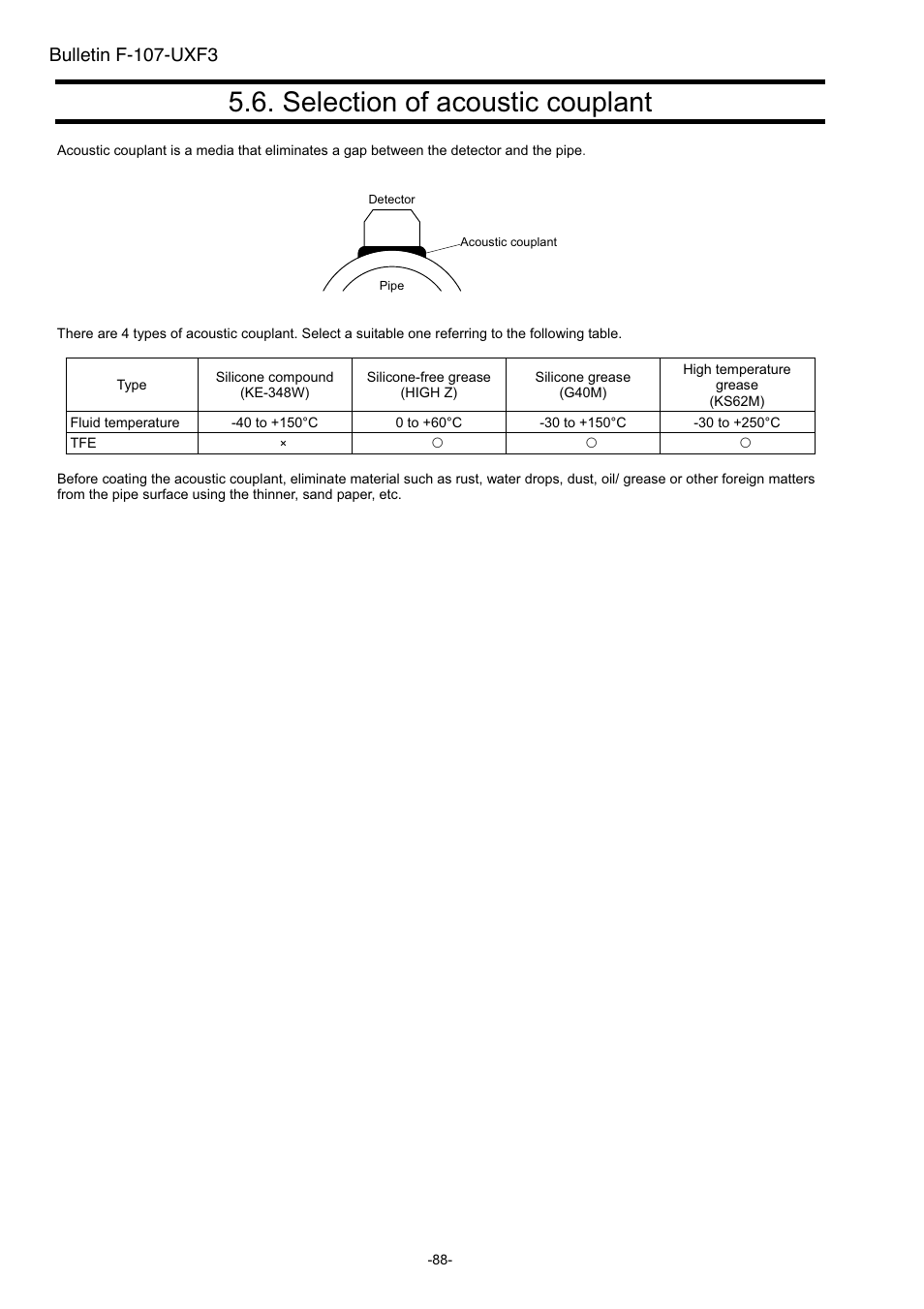 Selection of acoustic couplant, Bulletin f-107-uxf3 | Dwyer UXF3 User Manual | Page 96 / 141
