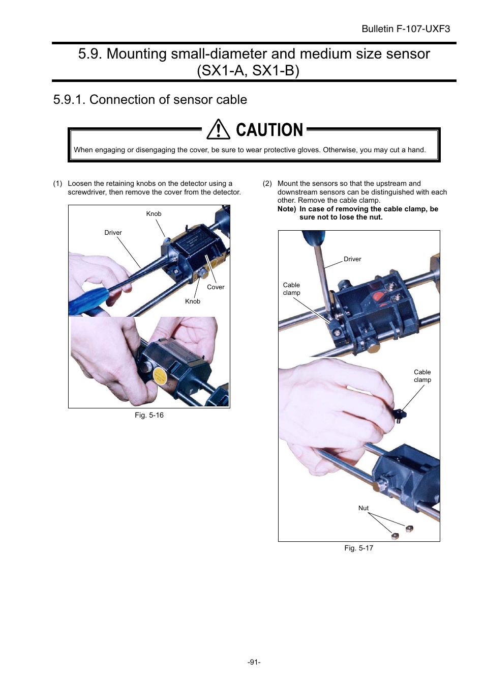 Connection of sensor cable, Caution | Dwyer UXF3 User Manual | Page 99 / 141