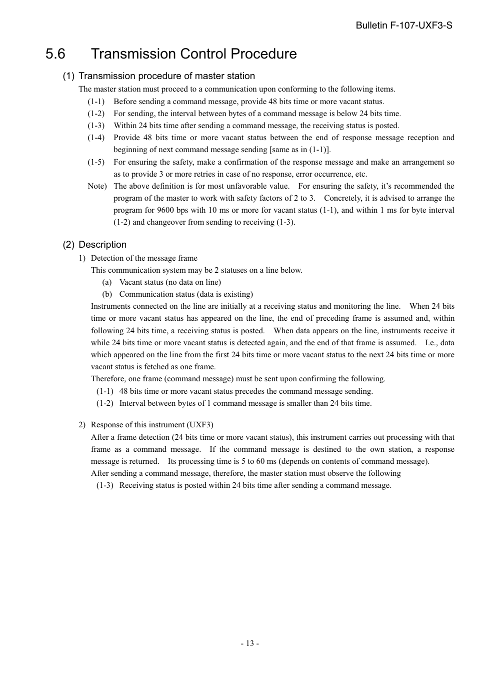 Transmission control procedure, 6 transmission control procedure | Dwyer UXF3 User Manual | Page 17 / 73