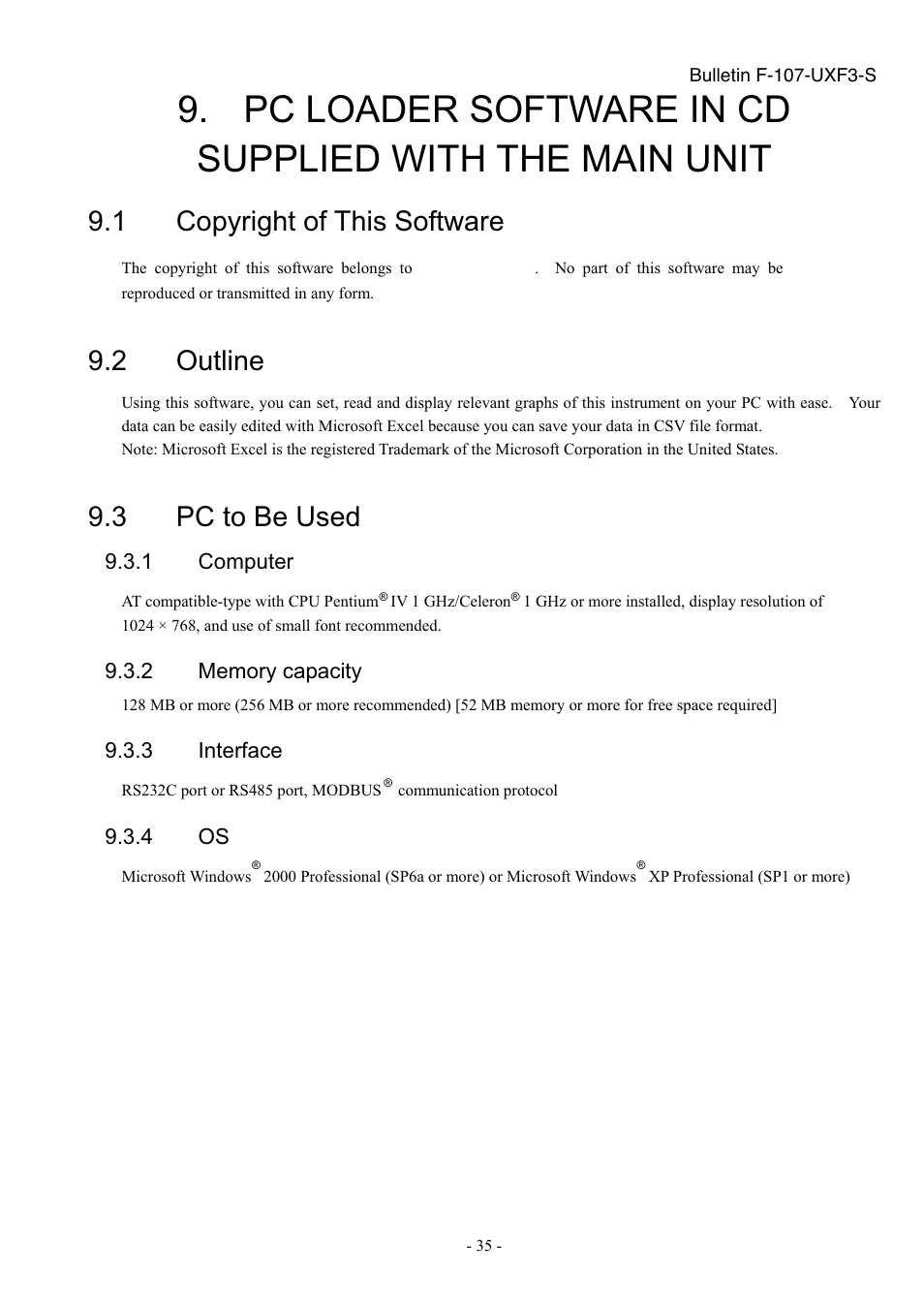 Copyright of this software, Outline, Pc to be used | 1 copyright of this software, 2 outline, 3 pc to be used | Dwyer UXF3 User Manual | Page 39 / 73