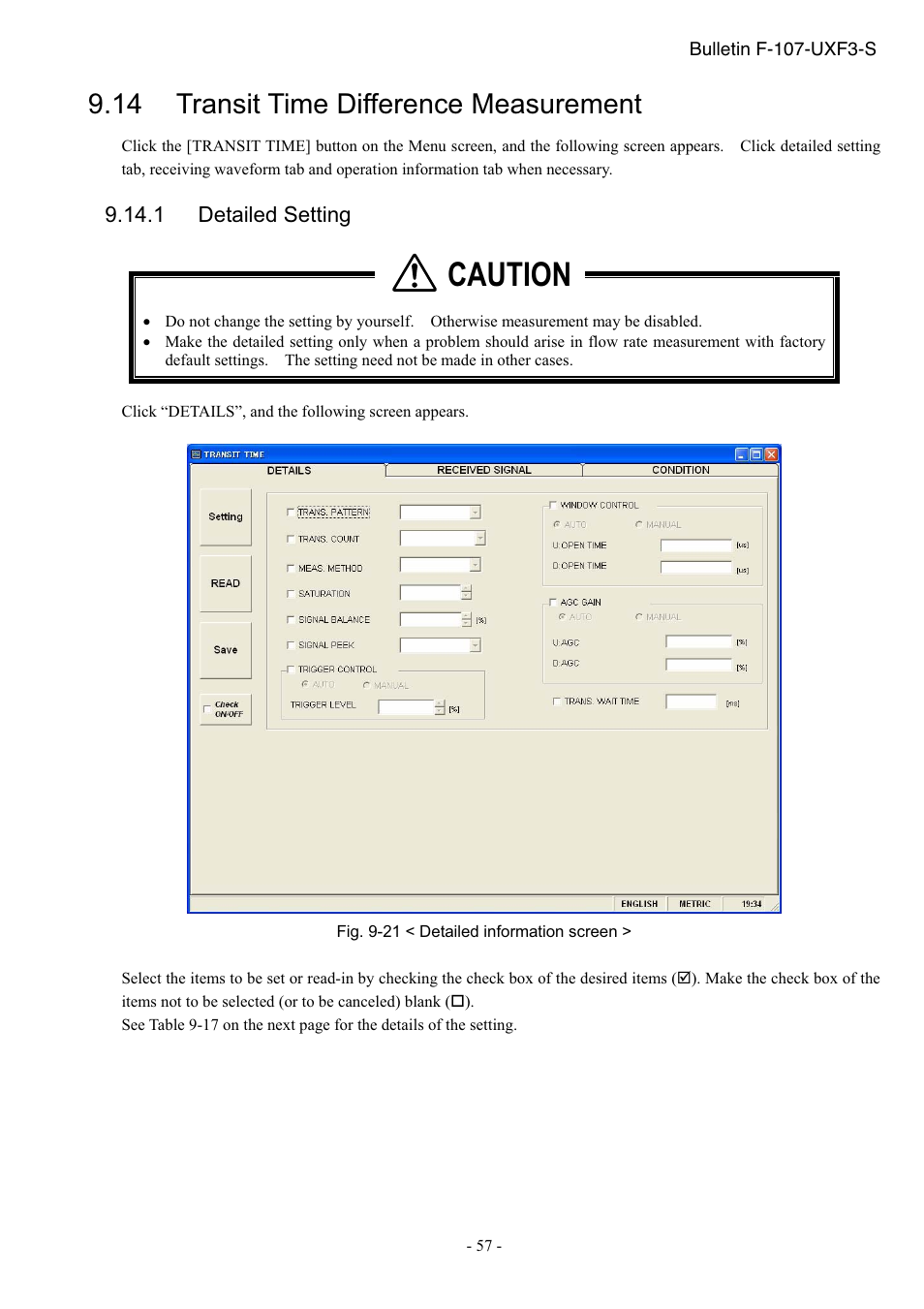 Transit time difference measurement, Caution, 14 transit time difference measurement | Dwyer UXF3 User Manual | Page 61 / 73